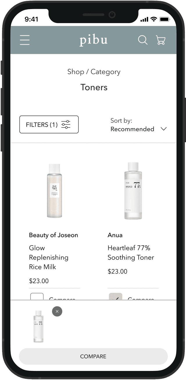 A comparison feature simplifies product selection for users